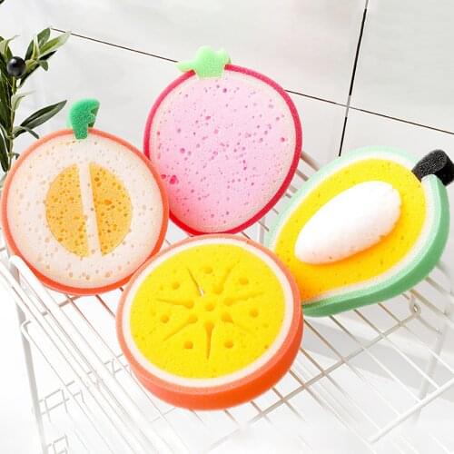 4Pcs Fruit Shape Handheld Pan Pot Brush Dish Bowl Plate Washing Oil Removal Sponge Pad Household Kitchen Dirt Cleaning Tool
