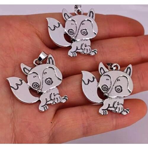 50 pcs new cute cunning Ancient silver color fox pendant charms for women man Accessories