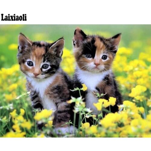 Handcraft Diamond Mosaic kitten Diamond Painting Full Square Cats Diamond Embroidery Cross Stitch Flowers Picture Of Rhinestones