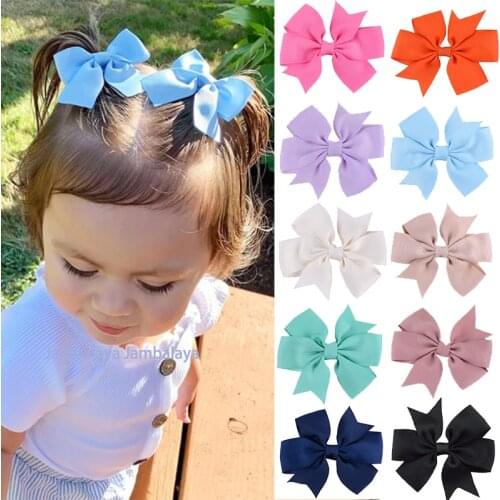 4 Pcs/Set Girls Kawayi Ribbon Hair Bows With Clip For Cute Baby Colorful Hair Clips Hairpins Barrettes Kids Hair Accessories