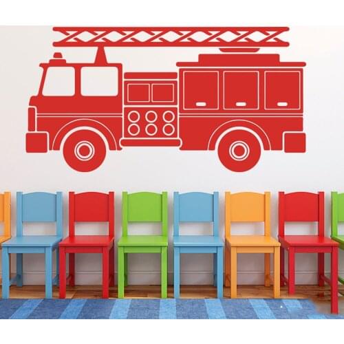 Large Fire Truck Engine Firefighter Wall Decal Bedroom Nursery Cartoon Firetruck Wall Sticker Playroom Vinyl Home Decor