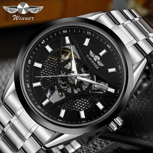 WINNER Men Watch Top Brand Mens Luxury Automatic Mechanical Watches Fashion Stainless Steel Skeleton Self Winding Wrist Watch