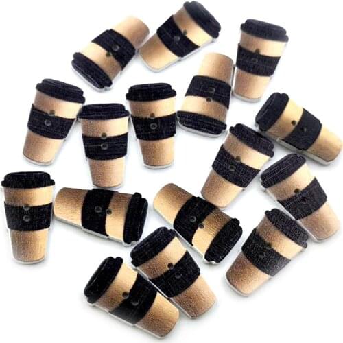 50Pcs Milk-Tea Cup Design 2 Hole Wooden Buttons for Crafts DIY Clothing Sewing