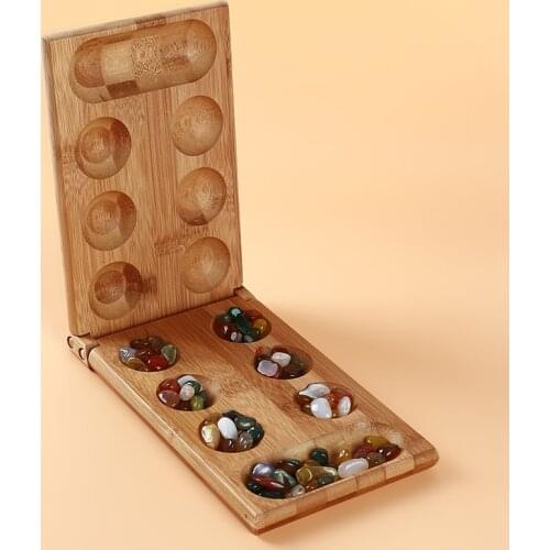 Childrens Educational Toys Board Game Folding Bamboo Board Natural Agate Stone Travel Game For Children Board Strategy Game