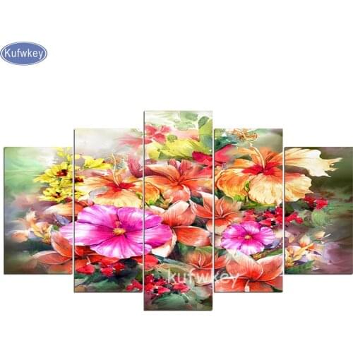 DIY,5D,Diamond Embroidery Mosaic,Wall Art Painting,5d diamond painting full drill 5 pcs Cross Stitch Fuso flower,Needlework