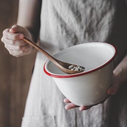 Japanese style candy color open porcelain enamel salad bowl large size creative family soup bowl kitchen egg and flour pot