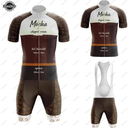 Coffee List Mocha Mens Cycling Jersey Set For Mountain Biking Quick-Drying Breathable Short Sleeve Bib Shorts 19D Gel Cushion
