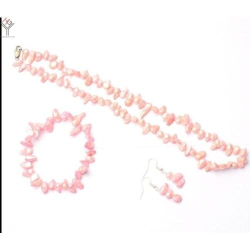 Women Jewelry set 8-15mm Bright light pink baroque elongated pearl necklace bracelet hook Earring natural freshwater pearl
