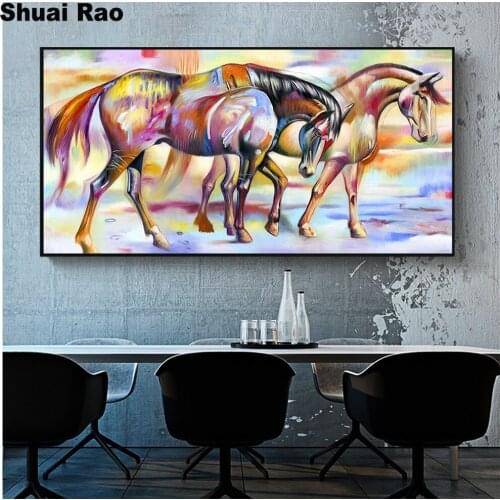 Two Horses Colorful diamond Painting full square round diamond mosaic 5D icon 3D embroidery sale home decoration