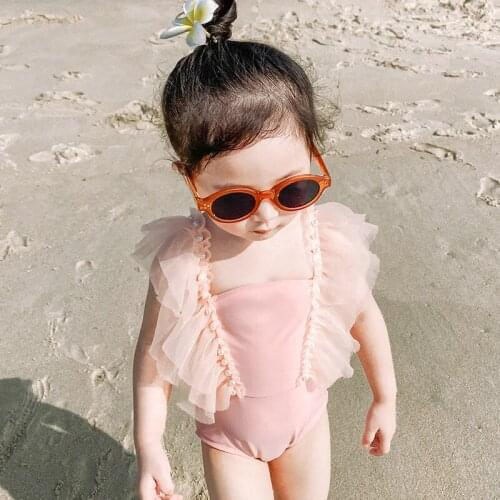 Cute Baby Girls Beading Swimwear for Toddler Kids Ruffles Princess One Piece Bathing Suit for Summer Children Outfit