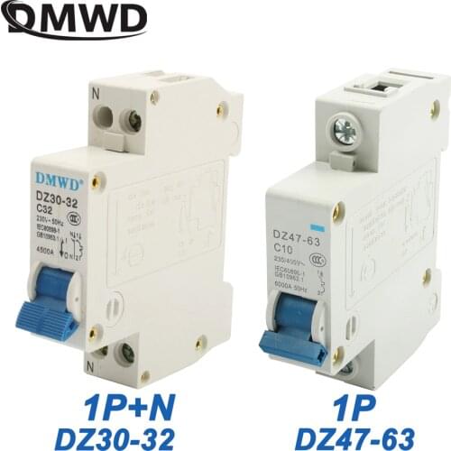 Mini Circuit breaker DPN mini DZ30-32 1P+N DZ47-63 1P 16A 220V 230V 50HZ 60HZ Circuit Breaker DIN RAIL Fast arc extinguishing