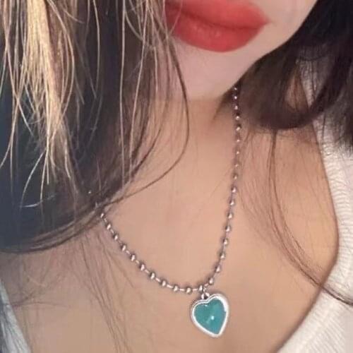 Fashion Heart Crystal Pendant Chain Necklace for Women Vintage Goth Accessories Womens Neck Chain Hippie Gothic Punk Jewelry