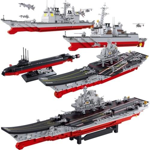 Military NAVY ARMY Aircraft Carrier Fighter Helicopters Warship Battleship Submarine Building Blocks Creator Bricks Kids Toys