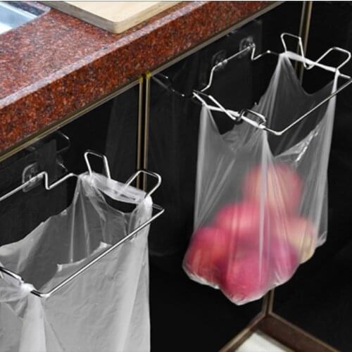 The New Portable Stainless Steel Garbage Bag Rack Hanging Trash Rubbish Bag Storage Rack Holder Kitchen Gadgets Storage Rack