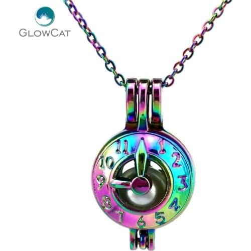 C600 COLORS lovely Clock Number pointer Beads Cage Necklace Pendant Aroma Essential Oil Diffuser Locket Necklace