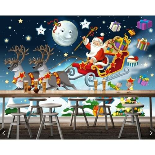 Papel de parede Christmas Santa Claus cartoon children wallpaper,living room TV sofa wall bedroom restaurant cafe bar mural