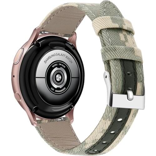 Nylon Canvas Band for Samsung Galaxy Watch Active 40mm, 20mm Genuine Leather Replacement Bands for Galaxy Watch Active 2 Watch