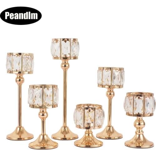 Peandim Luxury Crystal Candle Holder Gold Candelabra For Wedding Centerpieces Decorative Romantic Home Candlestick Candle Stand