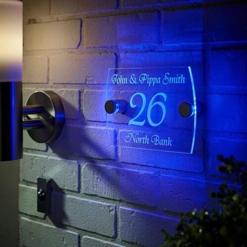 Illuminated House Signs, Modern Personalized Blue LED Light Acrylic Plaque