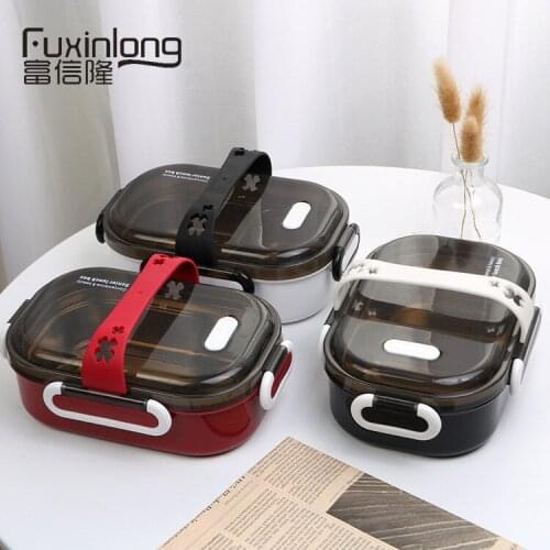 Stainless steel square insulated lunch box student portable lunch box multifunctional two-compartment sealed lunch box