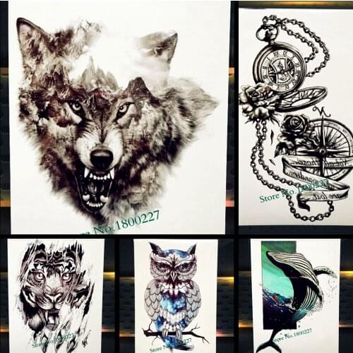 New Waterproof Temporary Tattoo Forest Wolf King Beast Fake Flash Tattoo For Men, Women Spray Body Art Black Tatoo Arm Wolves