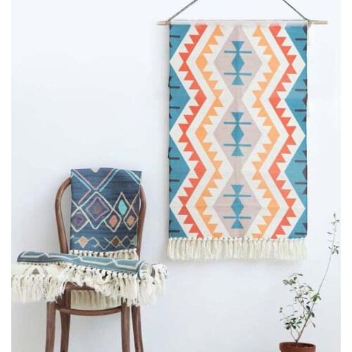 Nordic All Season Handmade Woven Wall Tapestry Decor Printed Tassel Bedroom Living Room Home Dorm Room Door Decoration