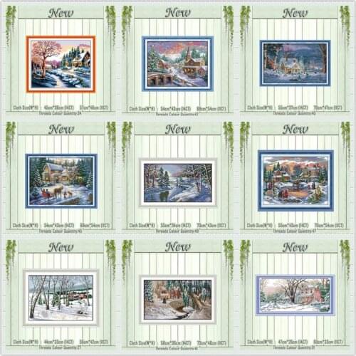 Lakeside snowhouse fairy tale Winter counted printed on the canvas DMC 11CT 14CT kits DIY Cross Stitch embroidery needlework Set
