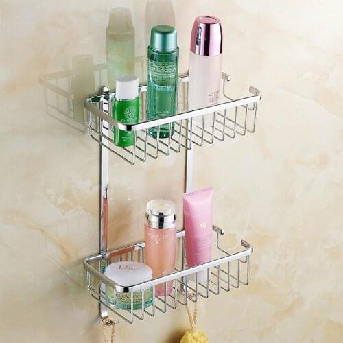 Hight Quality Bathroom Accessories 304 Stainless Steel Double-Wall Mounted Rectangular Storage Baskets Shower Caddy Baskets 30C