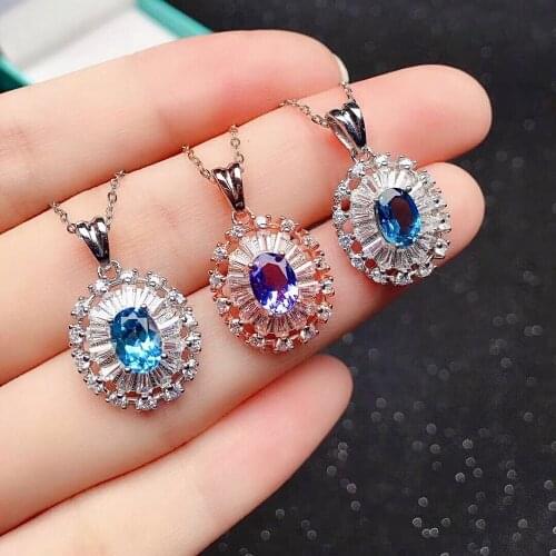 VVS Grade Natural Topaz Tanzanite Pendant for Party 5mm * 7mm Blue Topaz Silver Pendant Dazzling 925 Silver Topaz Jewelry