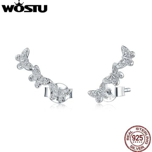 WOSTU 925 Sterling Silver Stackable Flying Butterfly Women Stud Earrings Stud for Women Wedding Engagement Jewelry CTE377