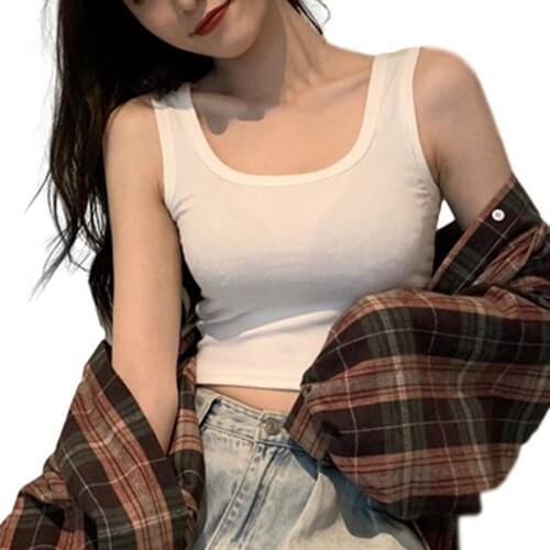 Women Vest Fashion Sleeveless U-neck Solid Color Slim Sport Top Workout Tanks Top Streetwear Woman Clothing топик женский 2021