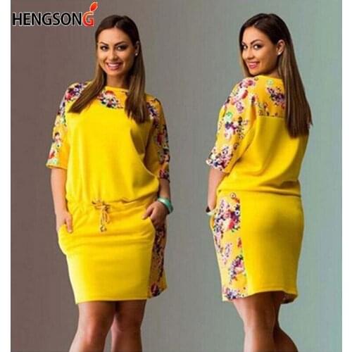 Women Summer Half Sleeves Printed Dresses Round Neck Dress Femmale Vestidos