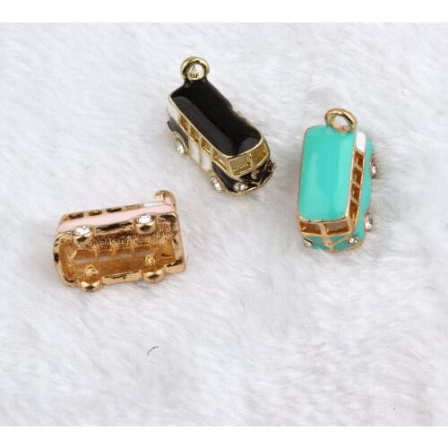 10 3D Camper Van Miniature Pendant Enamel Camper Van DIY Jewelry Findings Charm with Rhinestone Volkswagen Bus Charm in Bulk JK3