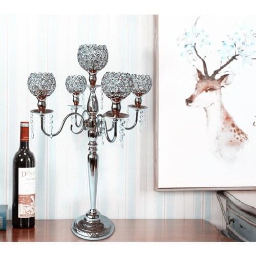 10pcs/lot Romantic crystal 5 head Candle holders/Crystal candle sticker H82cm Luxury Centerpiece wedding candelabra candelabrum