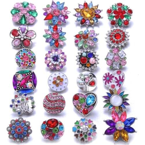 10pcs/lot High Quality Snap Button Jewelry DIY Crystal Rhinestone Flower 18mm 20mm Metal Snap Jewelry Fit Snap Bracelet Bangle