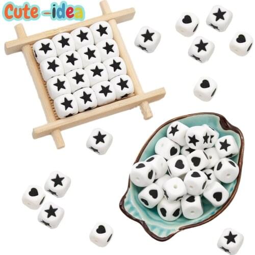 Cute-idea 20pcs 12mm Food Grade Star Heart Silicone Beads BPA Free Baby Chewing Teether DIY Baby Teething Pacifier Necklace toys
