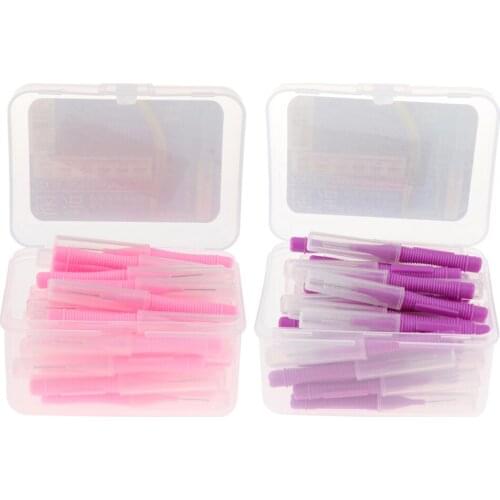 80 Packs Inter Brush Tooth Pick Flosser Toothpick Purple+Pink