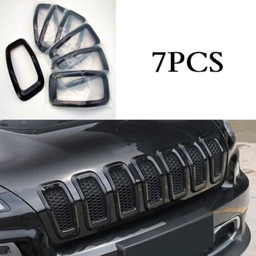 ABS Black Front Grille Grill Inserts Ring Cover Trim For Jeep Cherokee 2014-2018