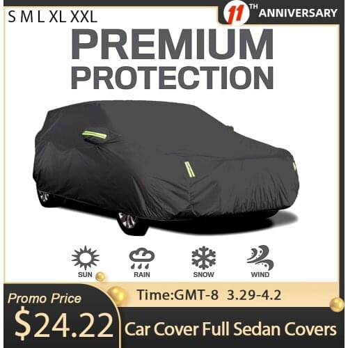 Car Cover Full Sedan Covers with Reflective Strip Sunscreen Protection Dustproof&Waterproof UV Scratch-Resistant Universal