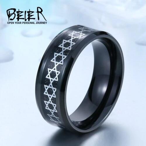 Beier new store 316L Stainless Steel ring David of star ring splendid pentacle men ring high quality Fashion jewelry LLBR-R056R