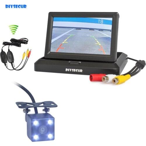 DIYSECUR Wireless 5" Foldable Rear View Monitor Car Monitor Waterproof 4 x LED Color Night Vision Rear View Car Camera