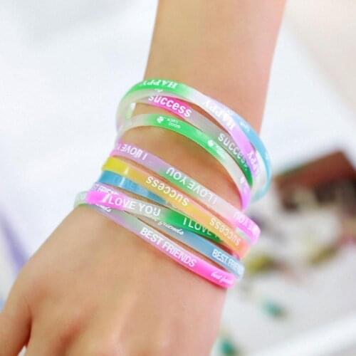 10PCS Mix Luminous Silicone Bracelet Candy-Colored Letters Movement Bracelet Fashion Printing Rubber Wrist Strap Jewelry