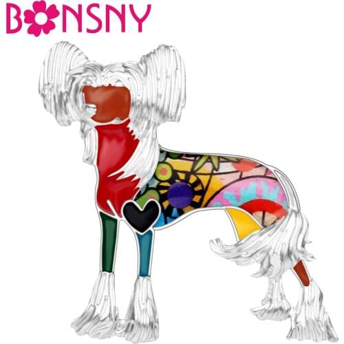 Bonsny Enamel Alloy Chinese Crested Dog Brooches Cartoon Animal Pets Pin Elegant Jewelry For Women Girls Gifts Clothes Scarf Hot