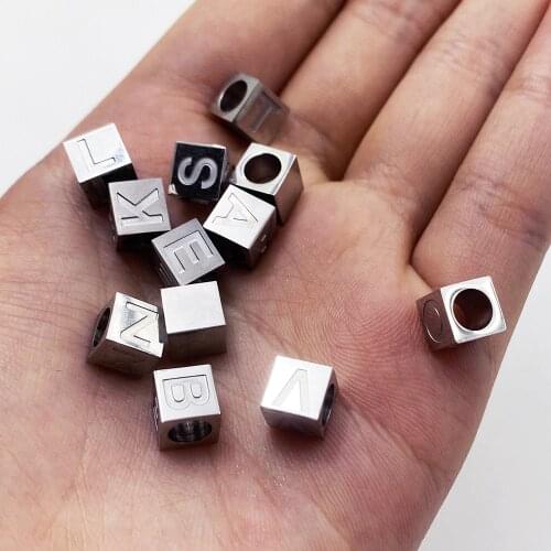 100% Stainless Steel Alphabet Letters Bead Charm For Jewelry Making Metal A-Z Alphabet Beads Wholesale 26pcs
