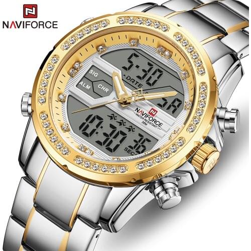 Men Watch NAVIFORCE Top Brand Fashion Analog Digital Dual Display Wristwatch Stainless Steel Waterproof Clock Relogio Masculino