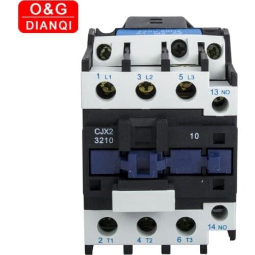 CJX2-3210 3201 AC Contactor 32A 3Phase 3-Pole NO Coil Voltage 380V 220V 24V 50Hz Din Rail Mounted 3P+1NO Normal Open Contactor