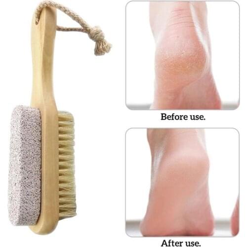 Wood Handle Pumice Stone Foot Brush Scrubber Feet Exfoliating Natural Pedicure Bristle Remover Skin Brush Tool Dead Massage I4V4