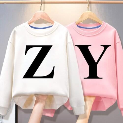 Childrens Hoodies Sweatshirts Girl Kids White Letter Tshirt Pullover Tops For Baby Boys Autumn Solid Color Clothes 2-7 Years