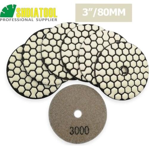 SHDIATOOL 7pcs 3inch #3000 Diamond Dry Polishing Pads Resin Bond Flexible Sanding Disks For Granite Marble Ceramic Polisher Pad