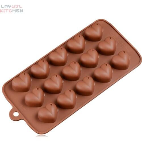 15-hole Heart-shaped Chocolate Candy Mold 3D Heart-Shaped Candy Ice Tray Silicone Mold for Making Chocolate Cake Decoration Tool
